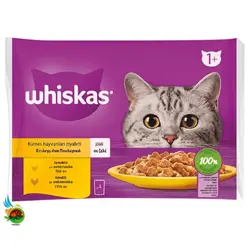 پوچ گربه بالغ ویسکاس با طعم مرغ و بوقلمون Whiskas chicken & turkey in jelly بسته ۴ عددی