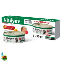 کنسرو نچرال گربه شایر طعم مرغ و گوشت Shayer natural with chicken & beef وزن 270 گرم بسته 3 عددی