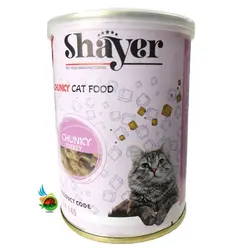 کنسرو گربه شایر مدل خورشتی طعم بوقلمون Shayer chunky cat food with turkey وزن ۴۰۰ گرم