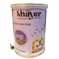 کنسرو سگ شایر مدل خورشتی طعم مرغ و گوشت Shayer chunky dog food with chicken  & beef وزن 400 گرم