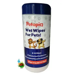 دستمال مرطوب پتوپیا مخصوص حیوانات خانگی Petopia wet wipes بسته 50 عددی