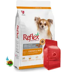 غذای خشک سگ بالغ نژاد کوچک رفلکس طعم مرغ و برنج Reflex small breed adult dog with chicken & rice وزن 1 کیلوگرم ( بسته بندی ملودی مهربانی )