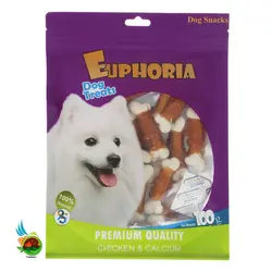 تشویقی سگ ایفوریا با طعم مرغ مدل استخوان دور پیچ Euphoria dog treats with chicken & calcium وزن 100 گرم