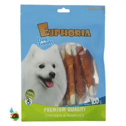 تشویقی سگ ایفوریا با طعم مرغ مدل میله ای دور پیچ Euphoria dog treats with chicken & calcium وزن ۱۰۰ گرم