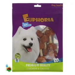 تشویقی سگ ایفوریا با طعم مرغ مدل دمبل Euphoria dog treats with chicken & calcium وزن ۱۰۰ گرم