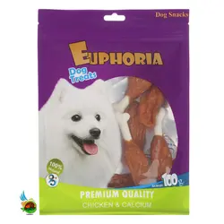 تشویقی سگ ایفوریا با طعم مرغ مدل ران مرغ Euphoria dog treats with chicken & calcium وزن ۱۰۰ گرم