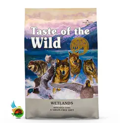 غذای خشک سگ تیست آف د وایلد بدون غلات با طعم گوشت پرندگان شکاری Taste of the wild wetlands with wild fowl وزن ۱۲.۲ کیلوگرم