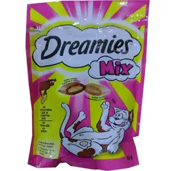 تشویقی گربه دیریمیز میکس با طعم گوشت گاو و پنیر Dreamies beef & cheese وزن 60 گرم( اپن باکس )
