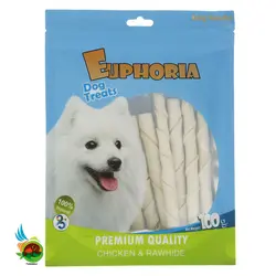 تشویقی سگ ایفوریا با طعم مرغ مدل مدادی فلورایدی Euphoria dog treats with chicken & rawhide وزن ۱۰۰ گرم