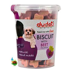 تشویقی بیسکویتی سگ دودوتی با طعم چغندر Dudoti biscuit with beet flavor وزن ۱۵۰ گرم