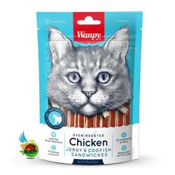 تشویقی ساندویچی گربه ونپی با طعم مرغ و ماهی Wanpy chicken jerky & cod fish sandwiches وزن 80 گرم