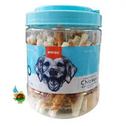 تشویقی سگ ونپی با طعم مرغ مدل مدادی دور پیچ Wanpy chicken jerky & rawhide twists وزن 400 گرم