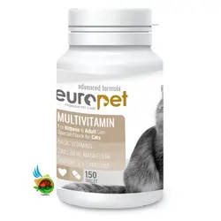 قرص مولتی ویتامین گربه یوروپت Europet cat multivitamin tablet بسته 150 عددی