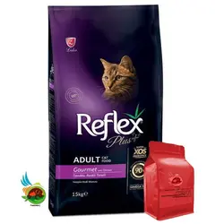 غذای خشک گربه بالغ رفلکس پلاس گورمت Reflex plus Gourmet وزن 1 کیلوگرم ( بسته بندی ملودی مهربانی )