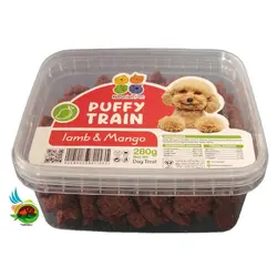 تشویقی سگ پافی ترین نوریش پت طعم بره و انبه Puffy train lamb & mango وزن ۲۸۰ گرم