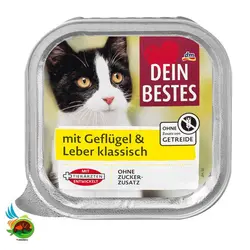 ووم گربه دین بستس طعم مرغ و جگر Dein bestes mit geflugel & leber klassisch وزن ۱۰۰ گرم