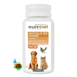 پودر ضد کک و کنه یوروپت مخصوص حیوانات خانگی anti flea & tick powder حجم 150 گرم