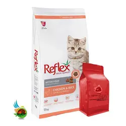 غذای خشک بچه گربه رفلکس با طعم مرغ و برنج Reflex kitten food with chicken & rice وزن 1 کیلوگرم ( بسته بندی ملودی مهربانی )