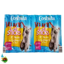 تشویقی مدادی گربه کوشیدا با طعم مرغ و جگر Coshida cat sticks mit geflugel & leber وزن 50 گرم ( 10 عددی )