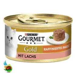 کنسرو گربه گورمت گلد راگو با ماهی Gourmet gold mit lachs raffiniertes ragout وزن 85 گرم