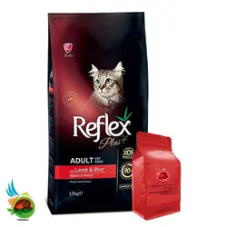 غذای خشک گربه بالغ رفلکس پلاس با طعم بره و برنج Reflex adult cat food with lamb & rice وزن 1 کیلوگرم ( بسته بندی ملودی مهربانی )