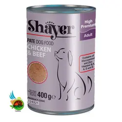 کنسرو سگ بالغ شایر با طعم مرغ و گوشت Shayer pate dog food chicken & beef وزن 400 گرم