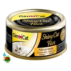 کنسرو گربه جیم کت با طعم فیله مرغ و انبه Gimcat shiny cat filet chicken with mango وزن 70 گرم