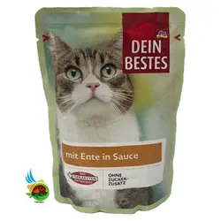 پوچ گربه دین بستس با طعم گوشت اردک در سس مخصوص Dein bestes mit ente in sauce وزن 100 گرم