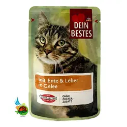 پوچ گربه دین بستس با طعم اردک و جگر در ژله Dein bestes mit ente & leber in gelee وزن 100 گرم