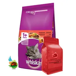 غذای خشک مغزدار مولتی کالر گربه ویسکاس با طعم گوشت Whiskas with beef وزن 1 کیلوگرم ( بسته بندی ملودی مهربانی )