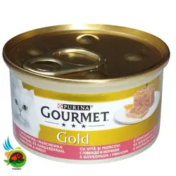 کنسرو گربه گورمت گلد با طعم گوشت و هویچ Purina gourmet gold with beef and carrots وزن 85 گرم