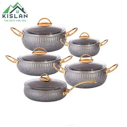 سرویس قابلمه 10 پارچه خمره ای اویز مدل سلین رنگ خاکستری | کیسلان