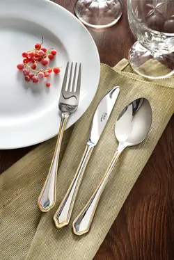 سرویس قاشق و چنگال 46 پارچه ناب استیل مدل ونیز دورطلا | کیسلان
