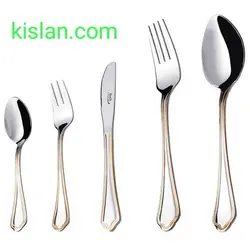 سرویس قاشق و چنگال 46 پارچه ناب استیل مدل ونیز دورطلا | کیسلان