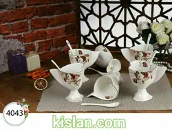 ست بستنی خوری با قاشق چینی لمونژ گل میخک کیسلان | کیسلان
