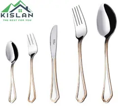 سرویس قاشق و چنگال 57 پارچه ناب استیل مدل ونیز دورطلا | کیسلان