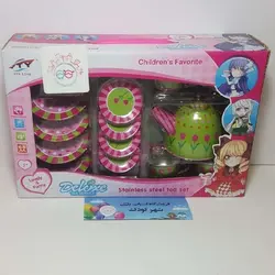 #۱۱۸۶# ظروف آشپزخانه ست چایخوری فلزی- طرح گل لاله سبز و صورتی-stainless steel -