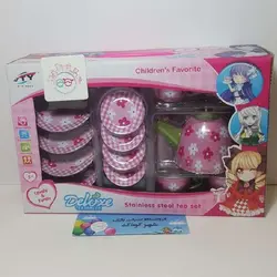 #1188# ظروف آشپزخانه ست چایخوری فلزی- طرح گل زمینه صورتی - stainless steel tea set