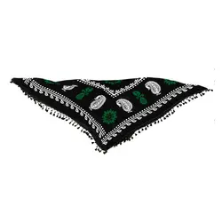 روسری سنتی منگوله دار کردستان مشکی- سبز 1.35 متری