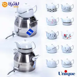 کتری استیل 5 لیتر و قوری چینی یونیک طرح ترک UN-7293