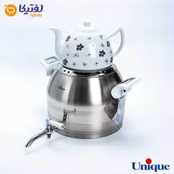 کتری استیل 5 لیتر و قوری چینی یونیک طرح ترک UN-7293