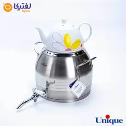 کتری استیل 5 لیتر و قوری چینی یونیک طرح ترک UN-7293