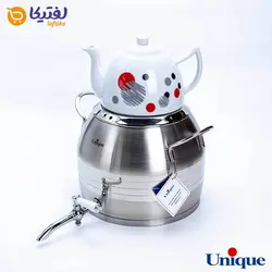 کتری استیل 5 لیتر و قوری چینی یونیک طرح ترک UN-7293