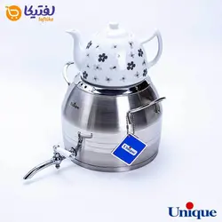 کتری استیل 5 لیتر و قوری چینی یونیک طرح ترک UN-7293