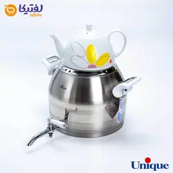 کتری استیل 5 لیتر و قوری چینی یونیک طرح ترک UN-7293