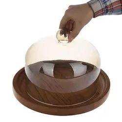 ظرف کیک چوبی گود با درب شیشه ای تیریتی بزرگ B3318