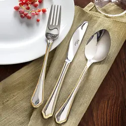 سرویس 24 پارچه 12+12 قاشق و چنگال غذاخوری ناب استیل مدل ونیزدورطلایی