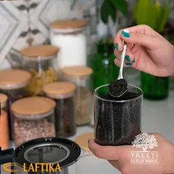 بانکه ادویه شیشه ای با درب چوبی تیریتی قطر 10 ارتفاع 25 مدل G 5013