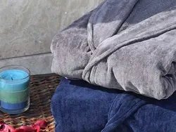 حوله پالتويي مخمل لوکس 115 ساده سرمه ای - لایکو