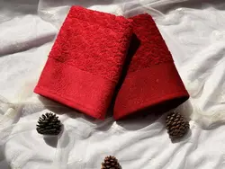 حوله دستی 90*50 تایل زرشکی - لایکو